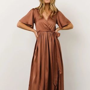 Sicily Satin Maxi Dress - Rosy Brown